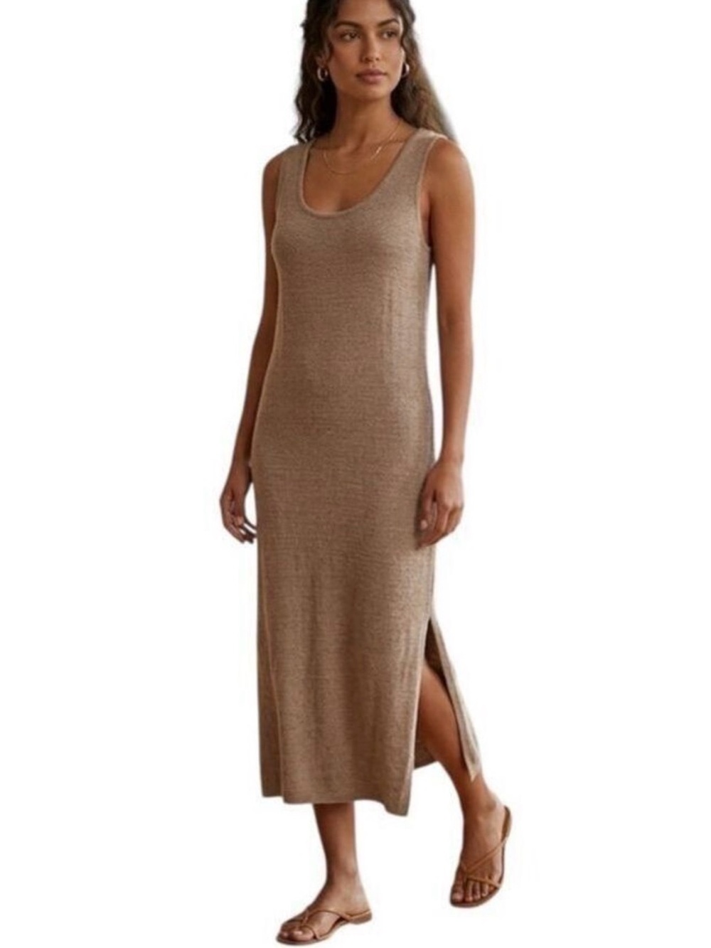 Barefoot Dreams CozyChic Ultra Lite Tank Midi Dress in Taupe Size XS